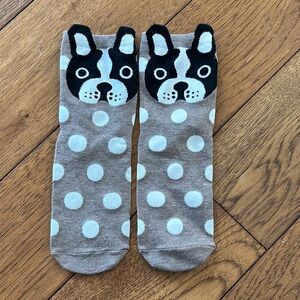 Dog Patterned Gray and White Socks